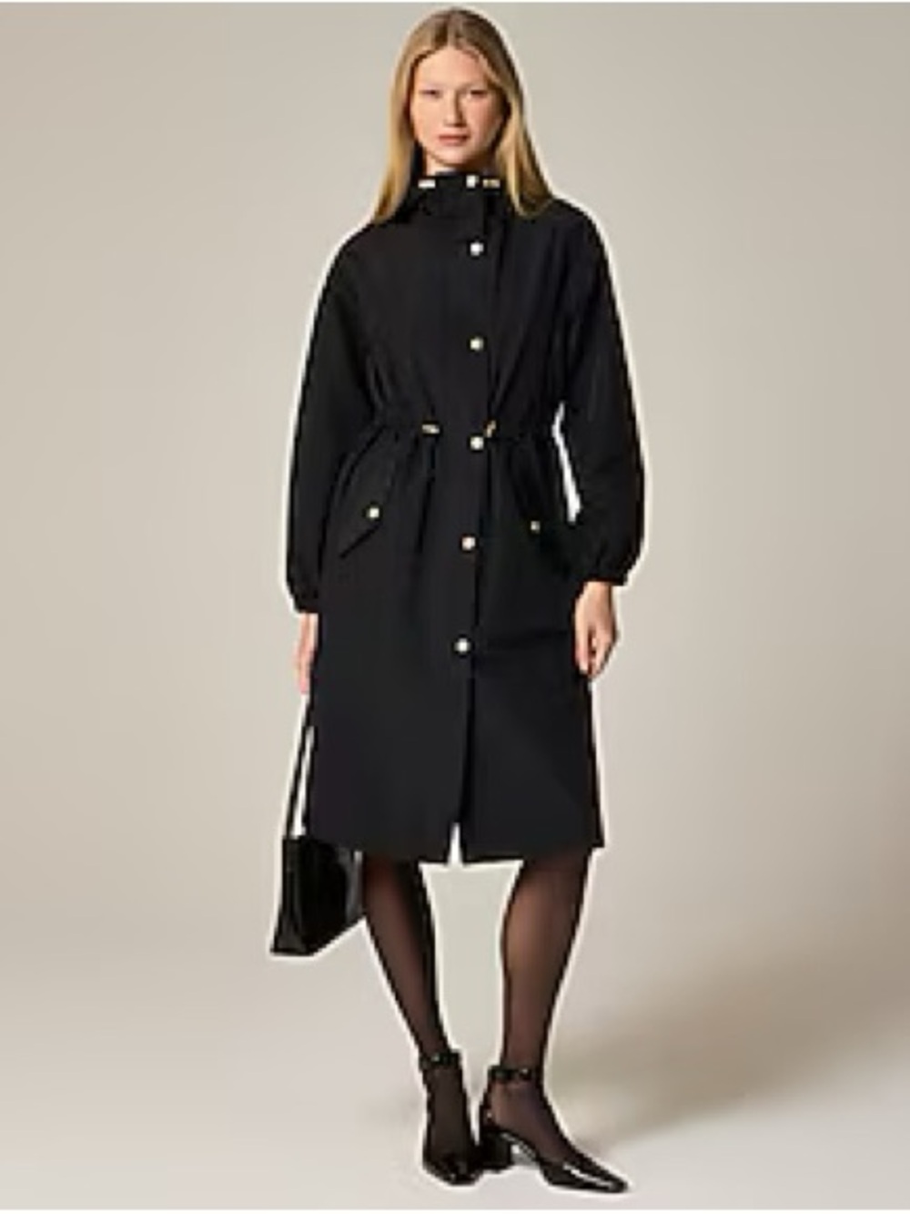 J. Crew Black Perfect Raincoat with Gold Hardware